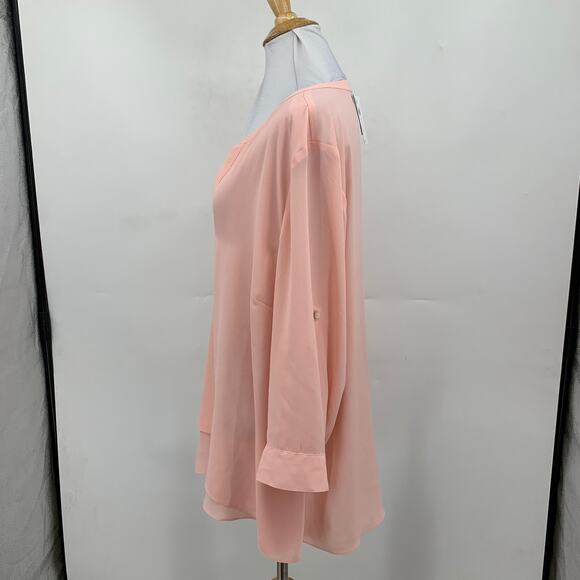 J Jill Blouse Women XL Extra Large Dusty Pink Split Neck Tab Sleeve Asymmetrical - Picture 4 of 12
